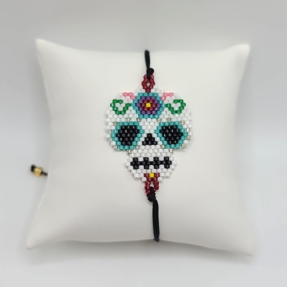 Boho Beaded Day of the Dead Sugar Skull Mexico Bracelet